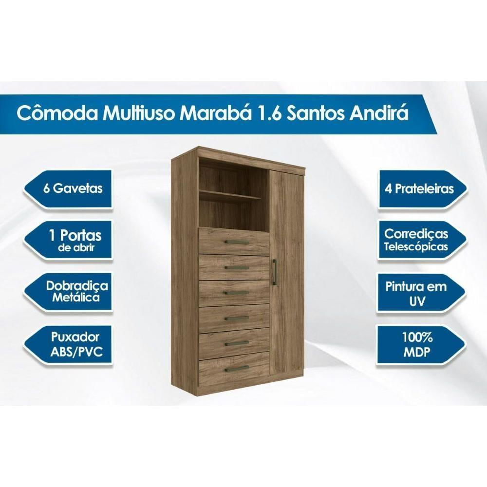 Cômoda Juvenil Marabá 1.6 C- 1 Porta E 6 Gavetas Jatobá-grafite - Santos Andirá