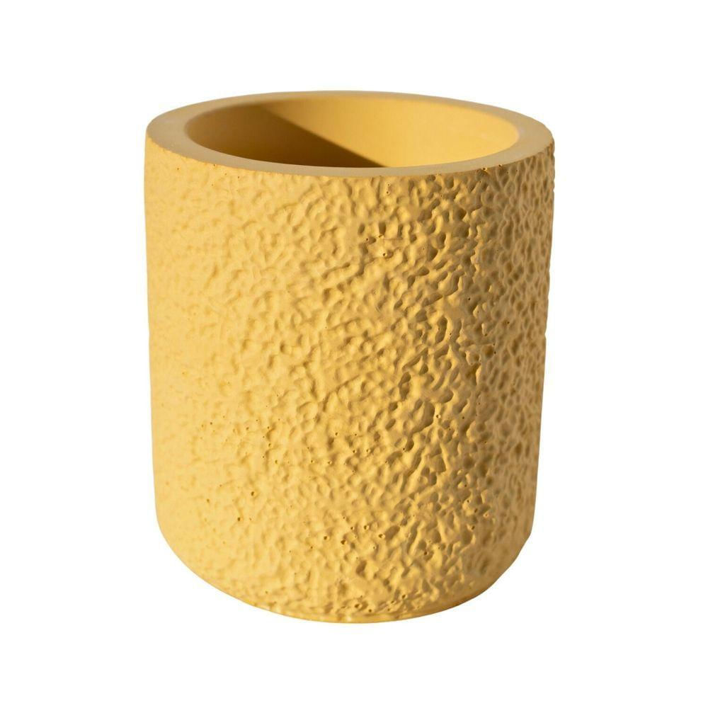 Vaso Decorativo Texturizado M Artesanal 10,5cm Em Cimento Amarelo