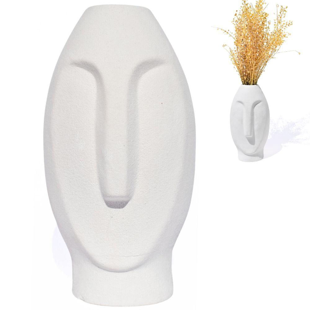 Vaso Decorativo Solitário Moai 18cm Artesanal Em Cimento Branco