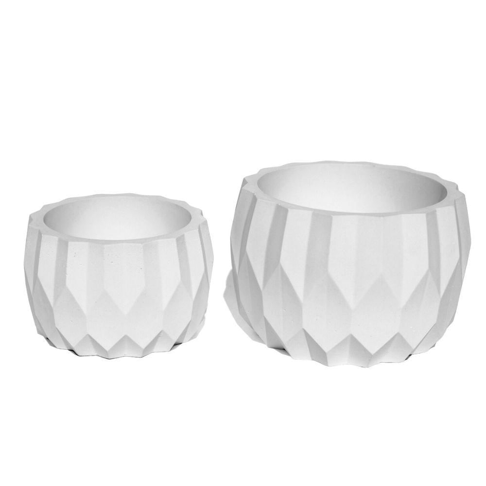 Vaso Decorativo Kit 2 Peças Vaso Losangos P E M Artesanal Branco