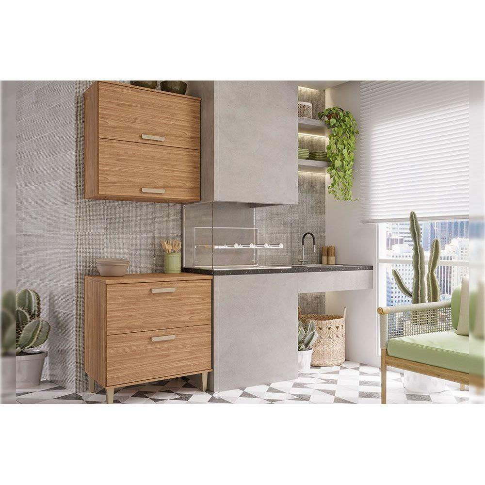 Cozinha Modulada Completa Bella 2 Peças 1 Aéreo + 1 Balcão 80cm Freijó