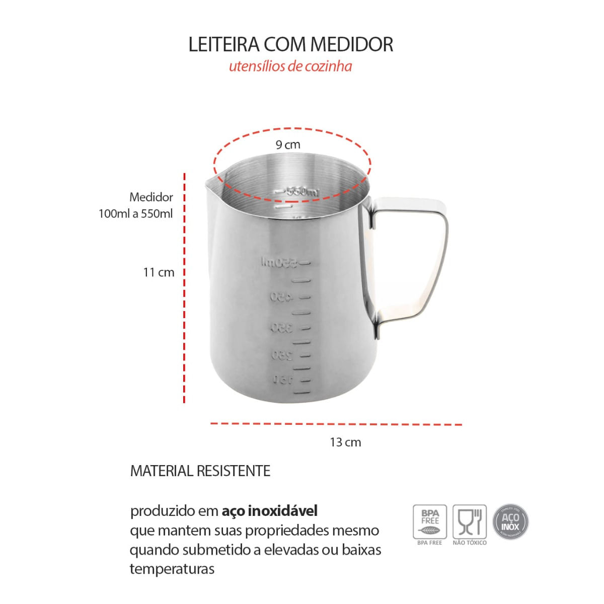 Leiteira Chaleira Bule Medidor Aço Inox Barista Cafeteria 4un