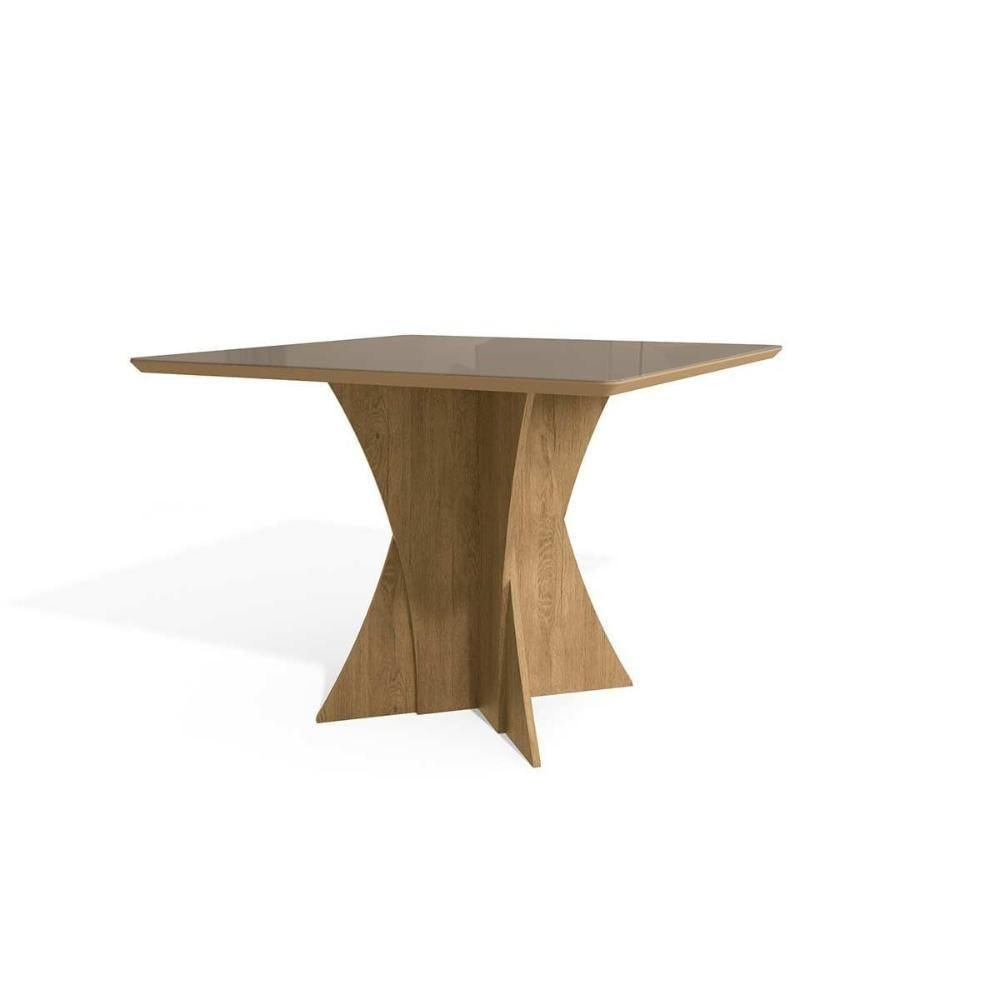 Mesa Para Cozinha Figueira Com Tampo Madeirado Com Vidro 105x105cm Freijo Bronze Kappesberg