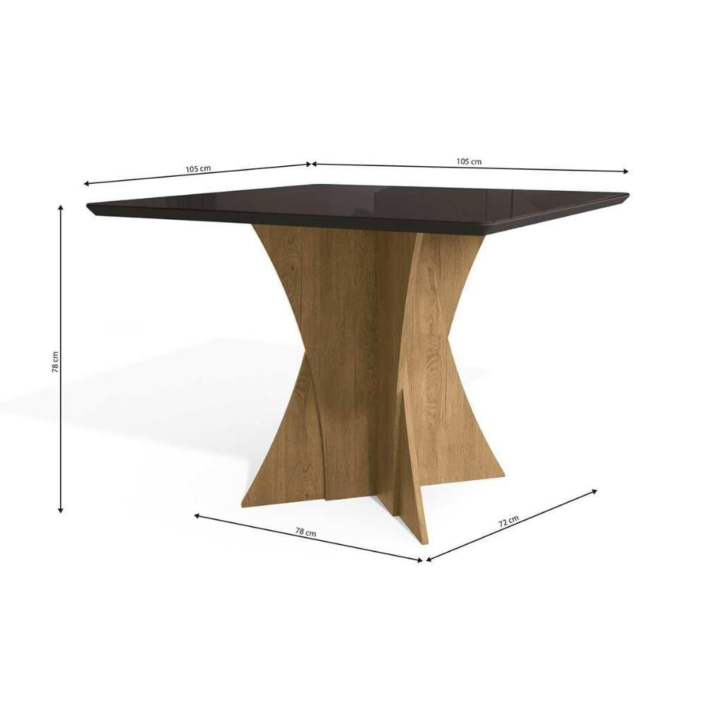 Mesa Para Cozinha Figueira Com Tampo Madeirado Com Vidro 105x105cm Freijo Bronze Kappesberg