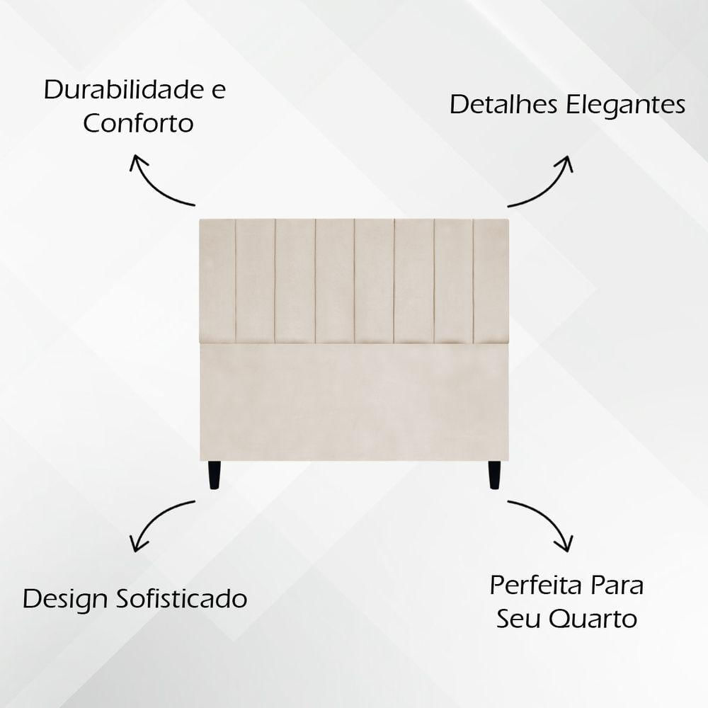 Cabeceira Decorativa Elen Para Cama De Casal 140 Cm Suede Bege, Suede