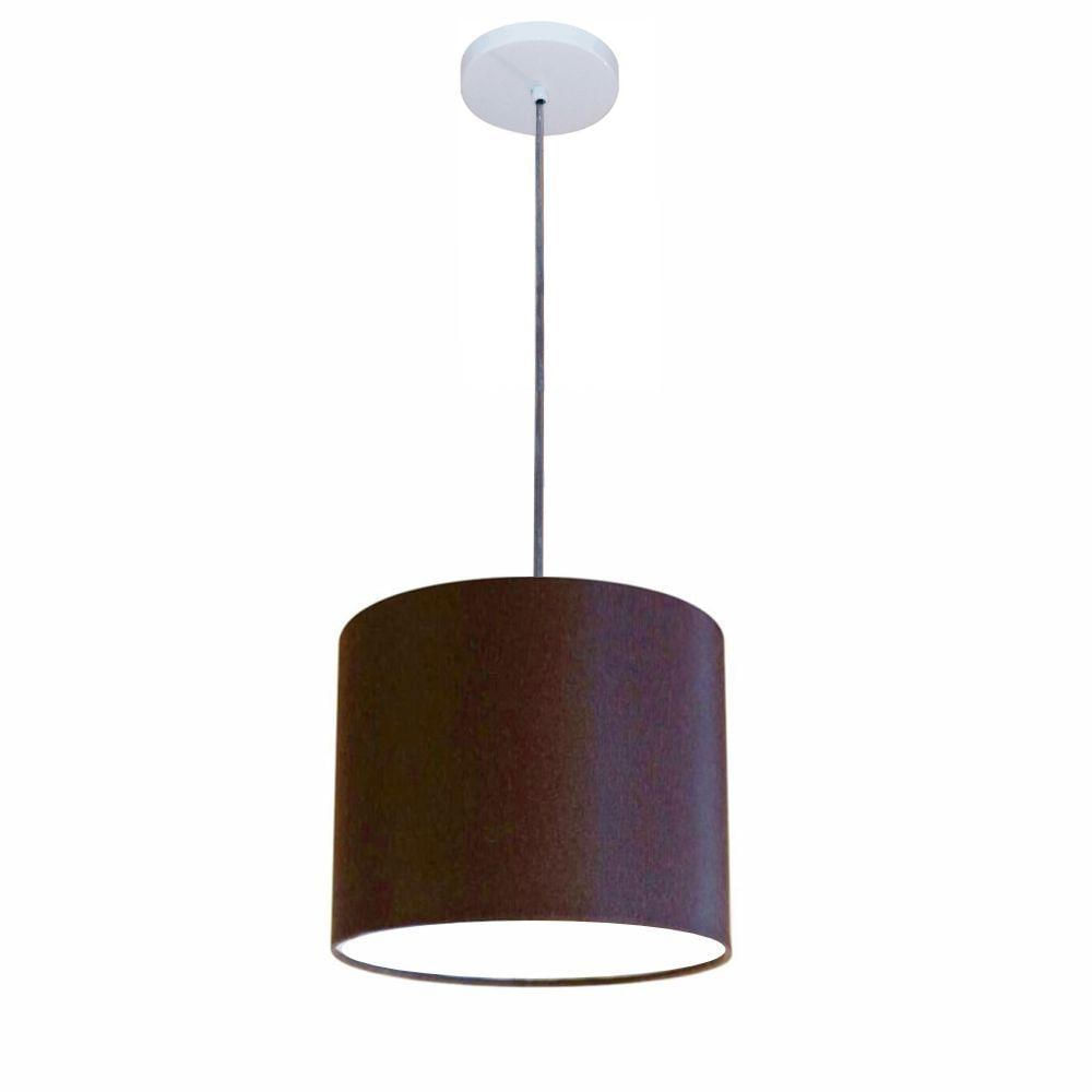 Luminária Pendente Vivare Free Lux Md-4107 Cúpula Em Tecido 25x20cm Café Da Canopla Canopla Branca E Fio Cristal