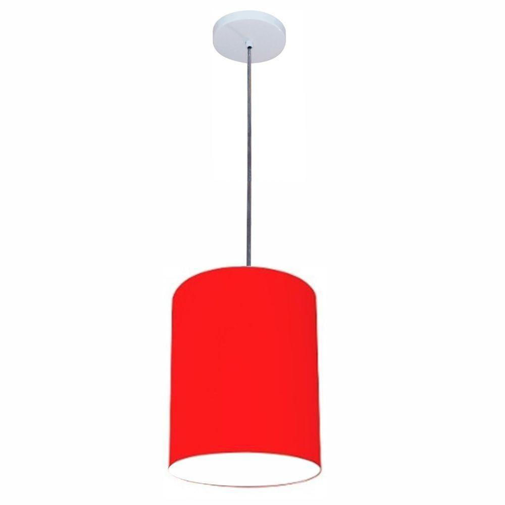 Luminária Pendente Vivare Free Lux Md-4104 Cúpula Em Tecido Vermelho Da Canopla Canopla Branca E Fio Cristal