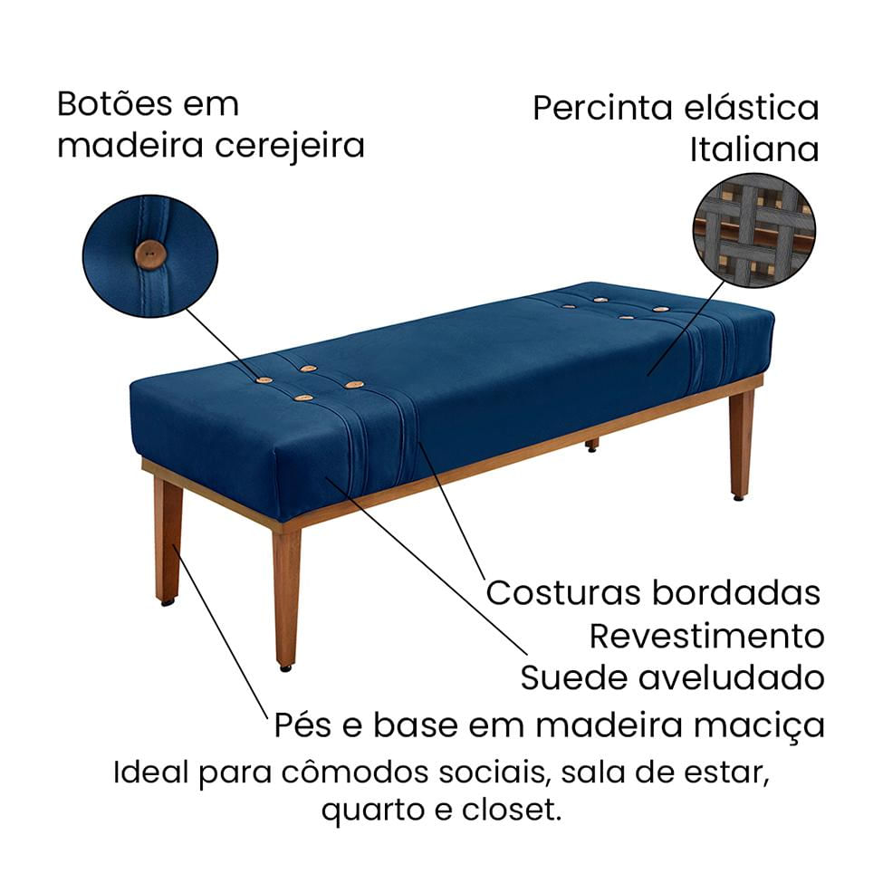 Recamier Gênova Suede Azul Marinho 140 cm