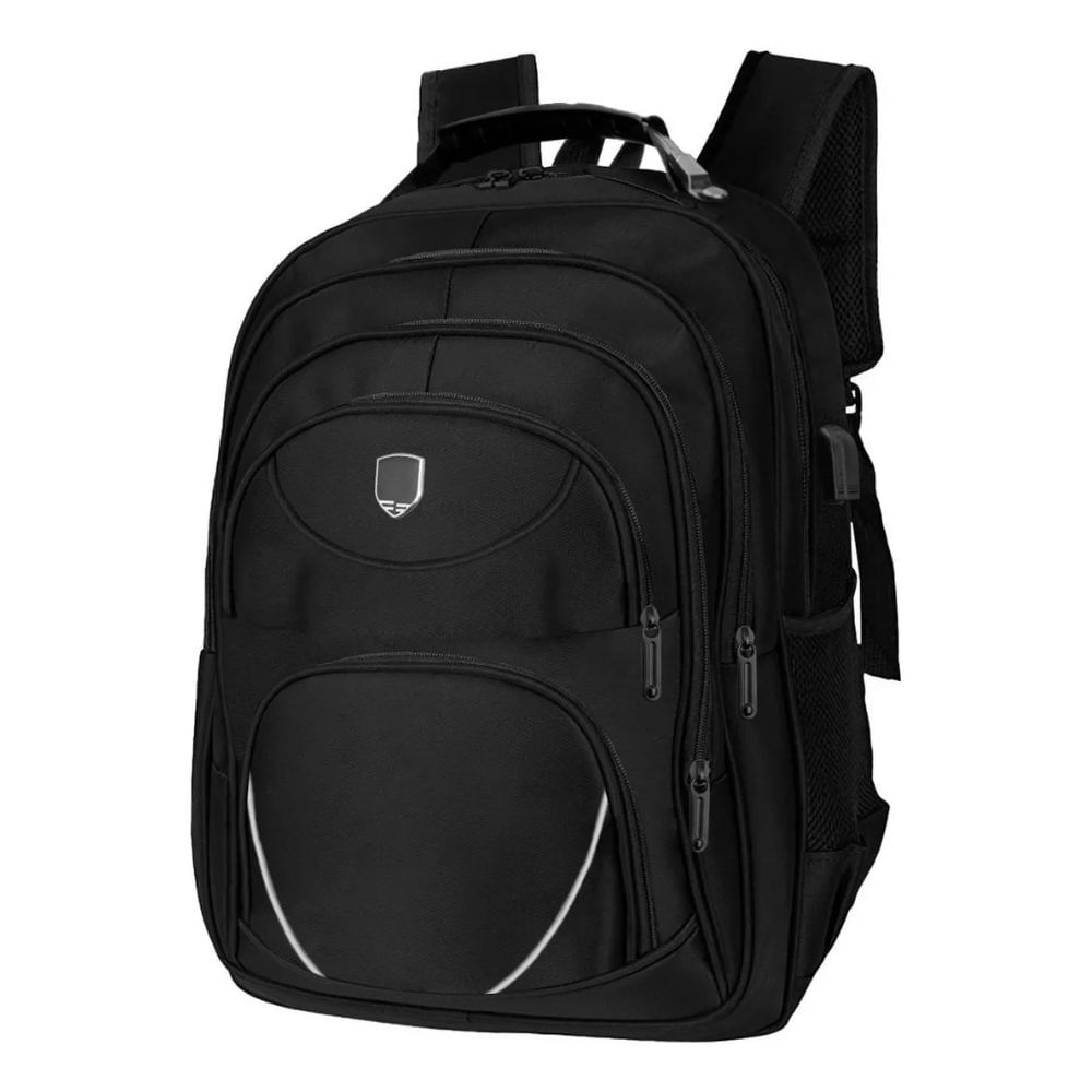 Mochila Grande Executiva Viagem Notebook Resistente a água Saída para Carregador USB Fone de Ouvido Masculina Feminina Único / Preto