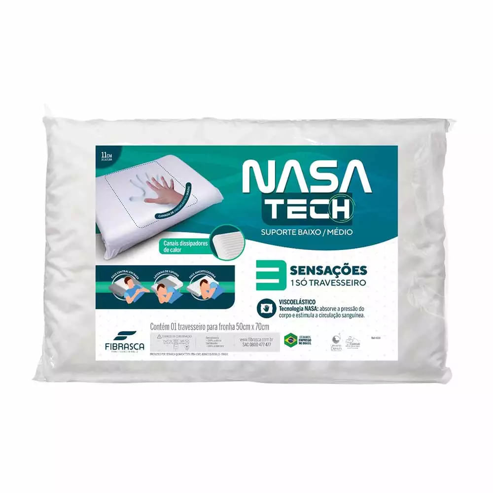Travesseiro Fibrasca Nasa Tech Suporte Médio Branco