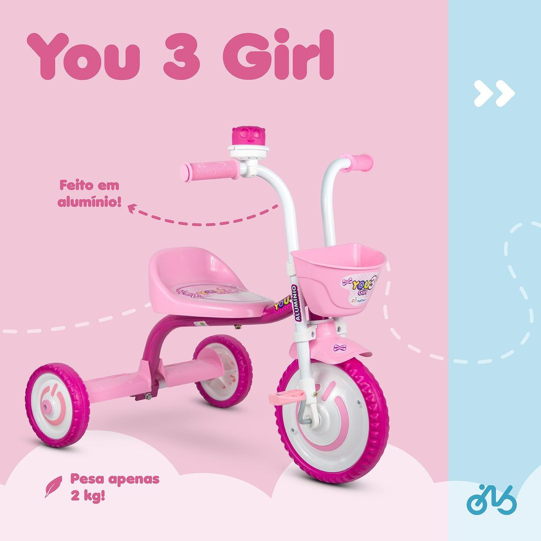 Triciclo Infantil Menina Velotrol Motoquinha Com Pedal Motoca Bebê Nathor You Girl Rosa