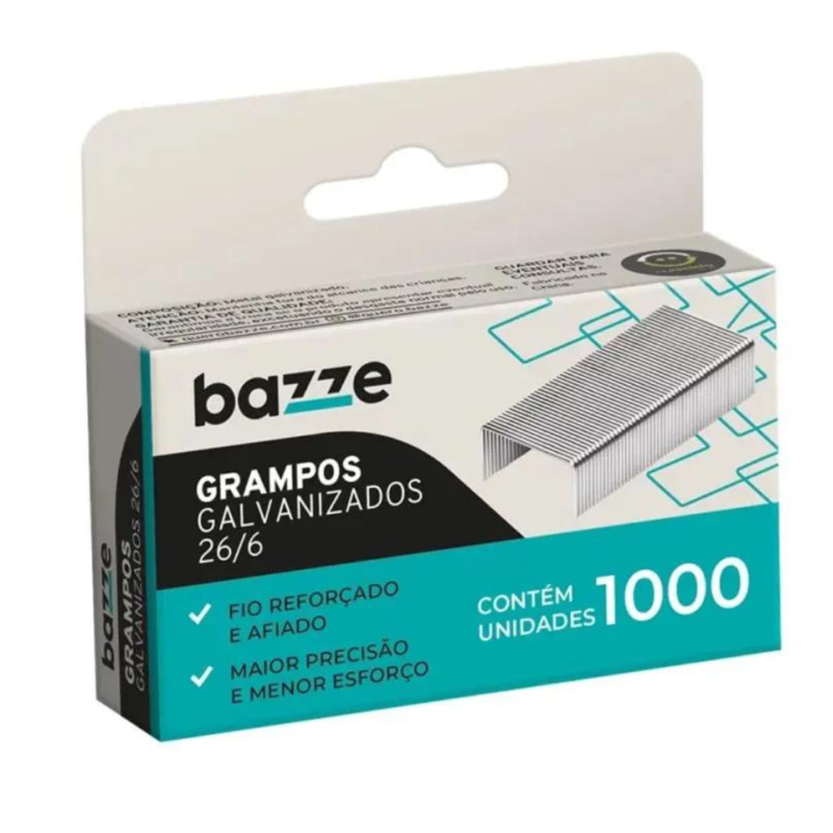 GRAMPO GALVANIZADO 26/6 - CAIXA COM 1000 UNIDADES - BAZZE