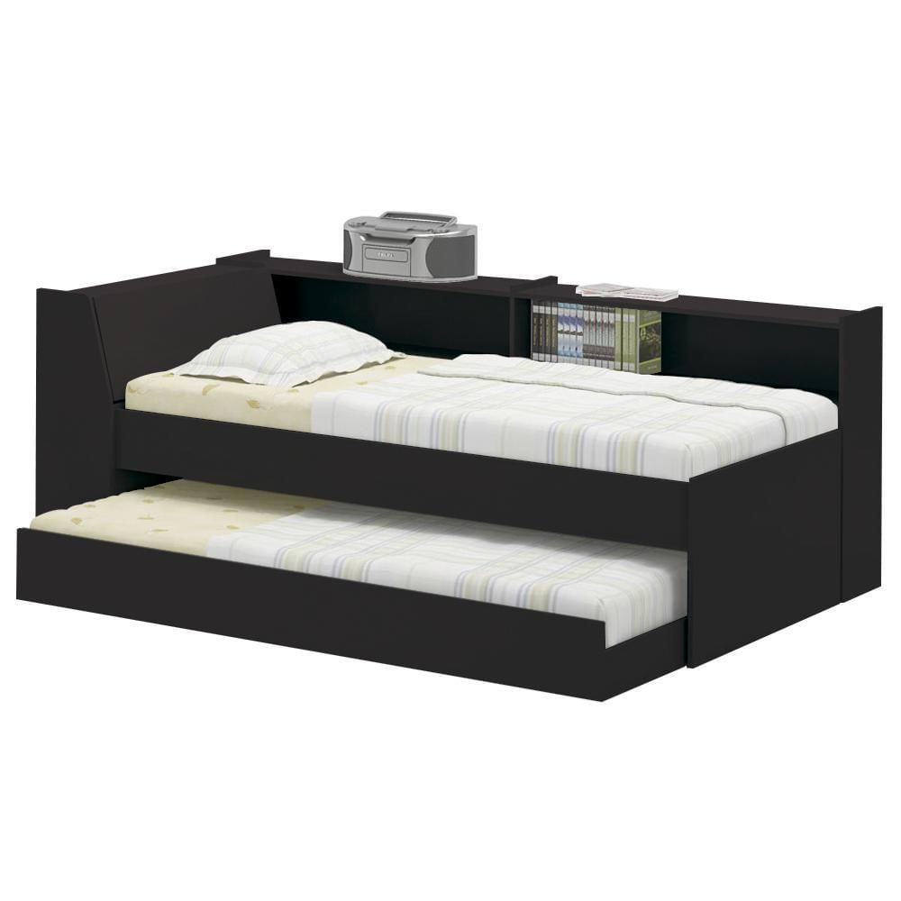 Cama Solteiro Bicama Bau Estante 2 Nichos Bb2829 Preto Dtall Preto