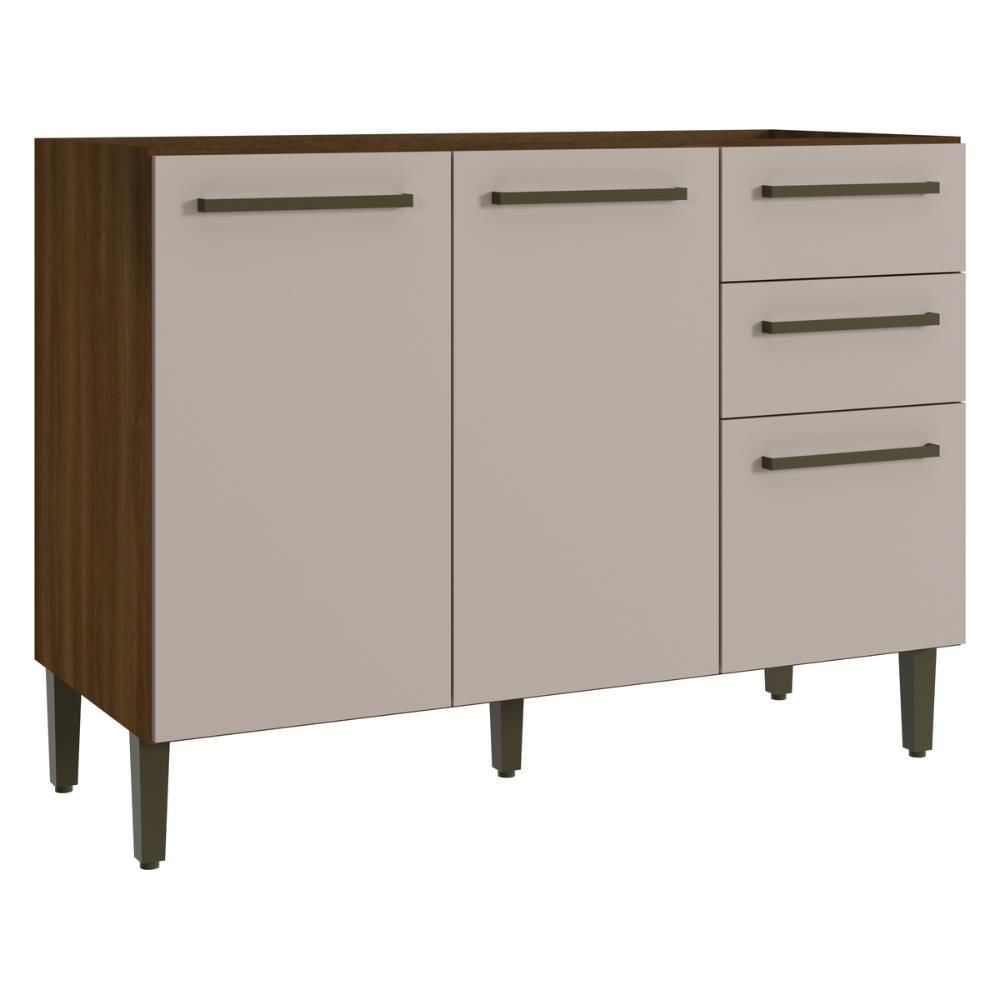 Balcão De Cozinha Gabinete Pia 120cm 2 Portas E 3 Gavetas Toronto Multimóveis Cr20302 Noce Oro/cinnamon