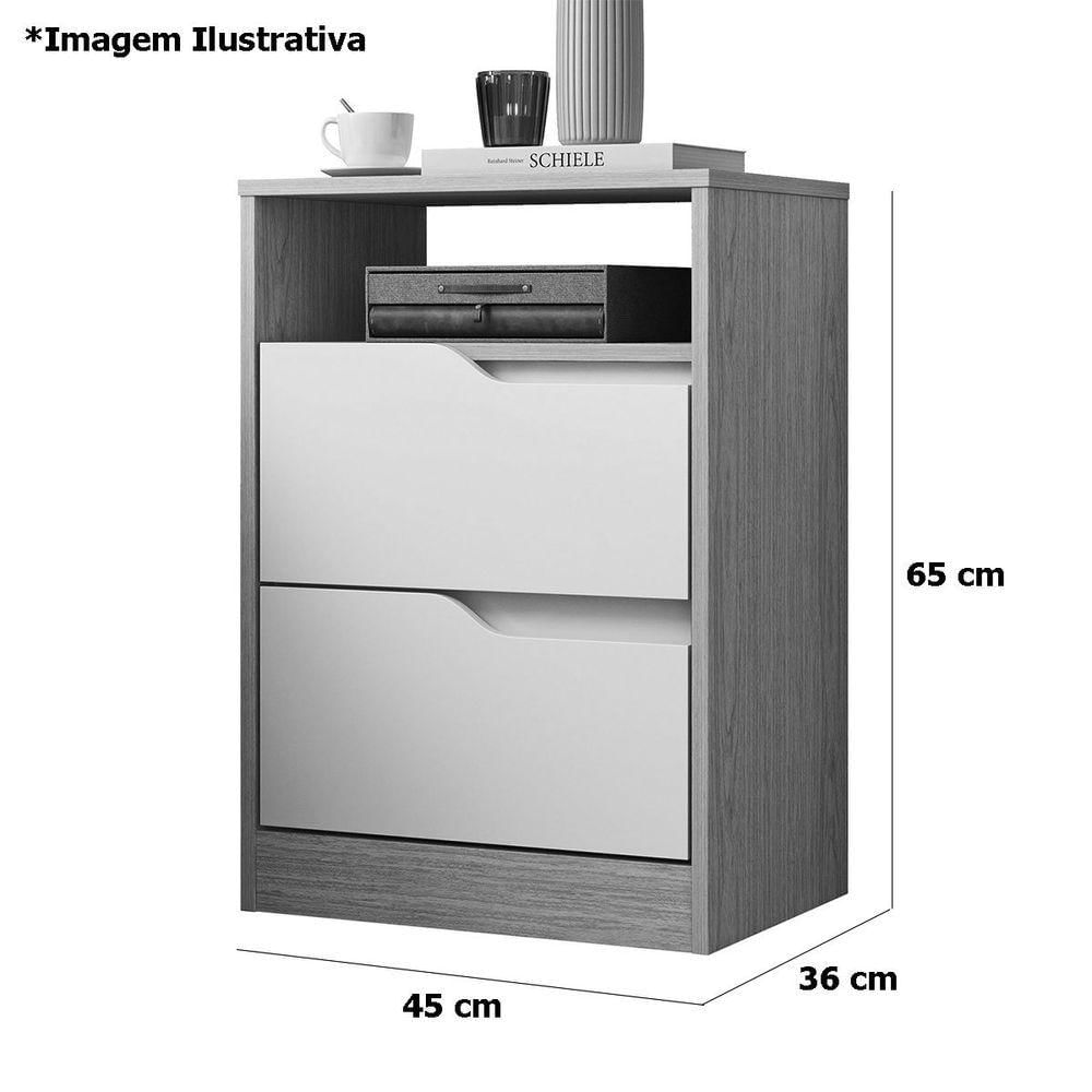 Mesa de Cabeceira 2 Gavetas Sara  Branco Freijó