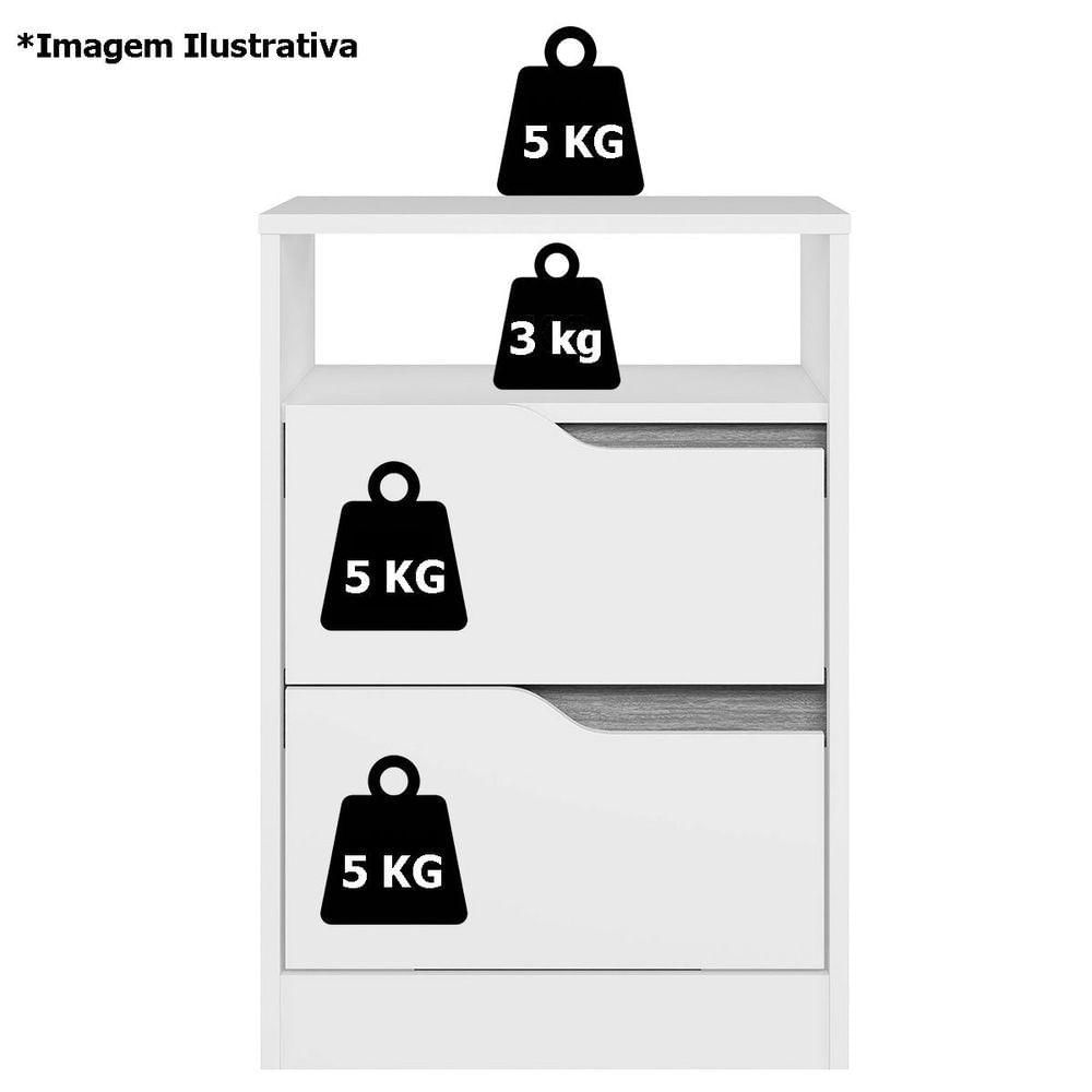 Mesa de Cabeceira 2 Gavetas Sara  Branco Freijó