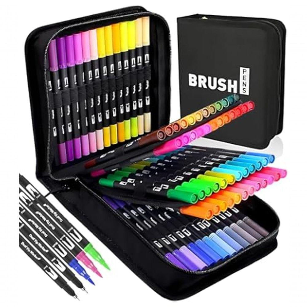 Kit Canetinha Duas Pontas 48 Cores Dual Brush Para Colorir