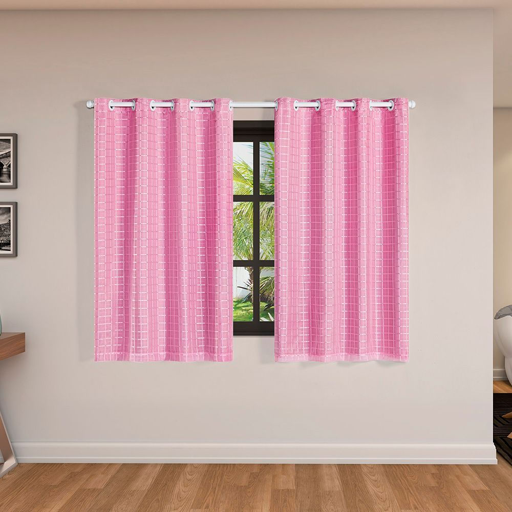 Cortina Blackout Pvc Com Tecido Voil Xadrez 2,00 M X 1,40 M - Rosa