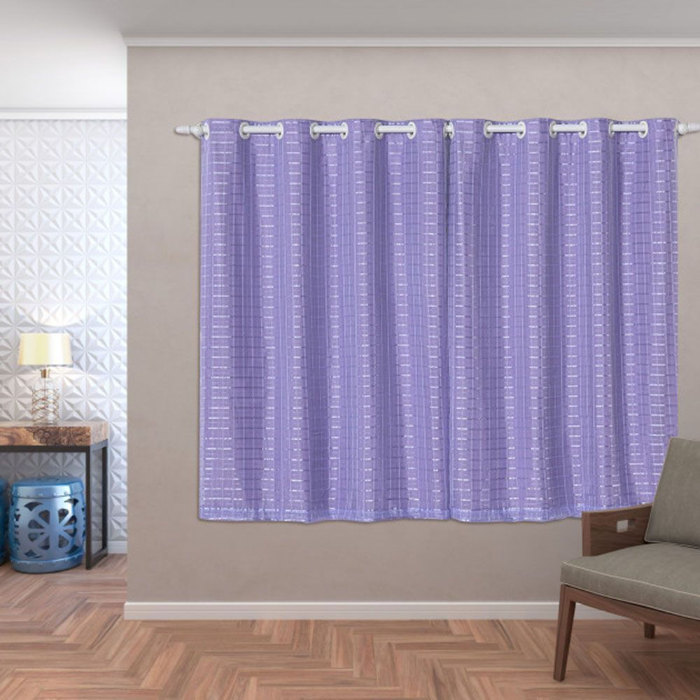 Cortina Blackout Pvc Com Tecido Voil Xadrez 2,00 M X 1,40 M - Lilás