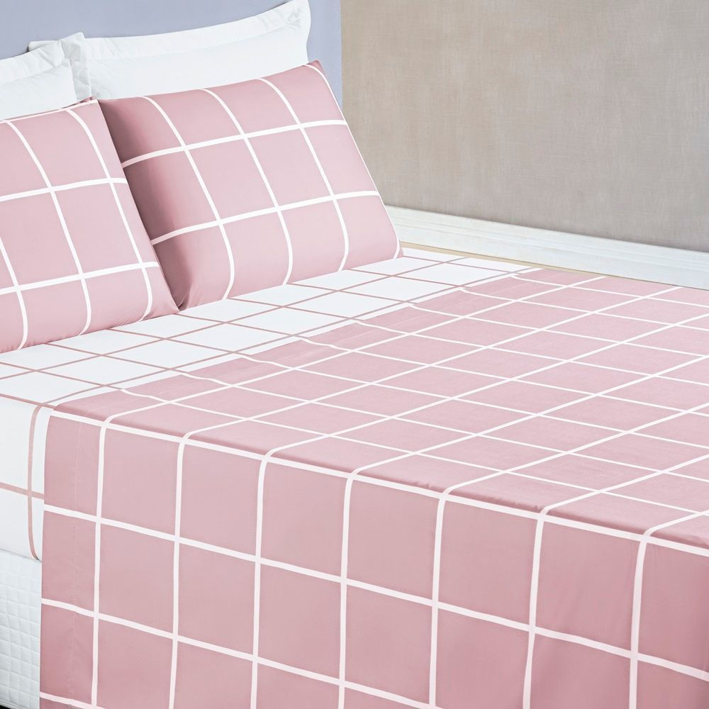 Jogo de Cama Com Lençol de Cima 200 fios Austin King 04 Peças - Rosa