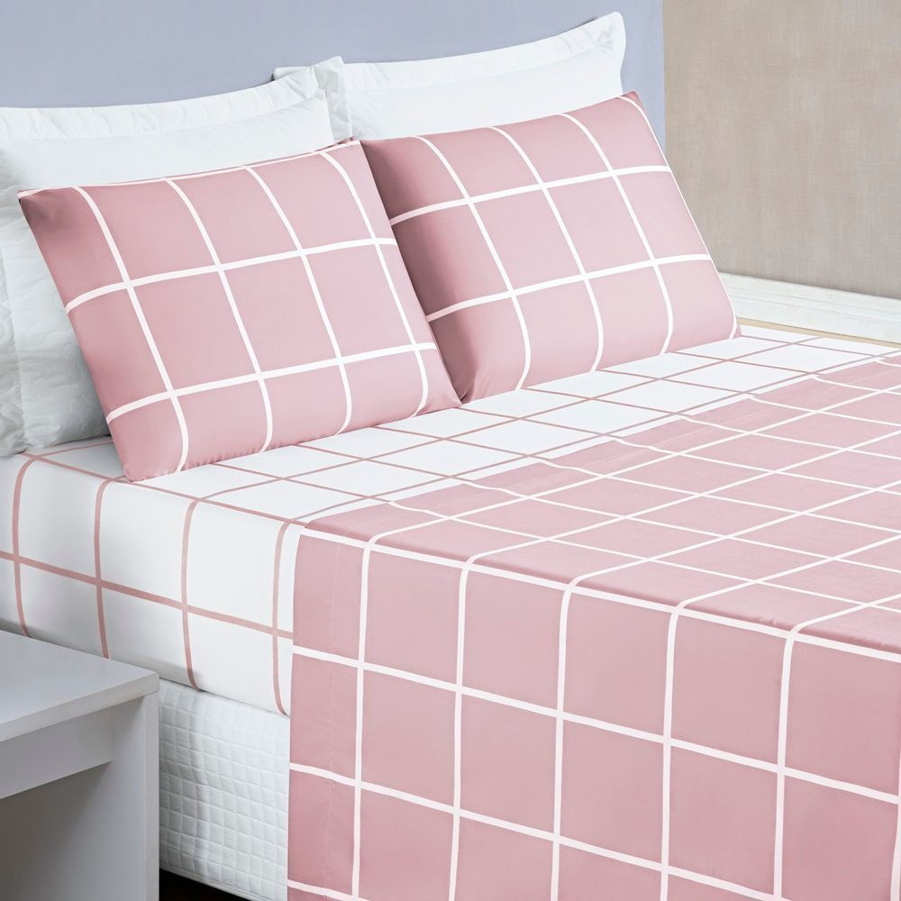 Jogo de Cama Com Lençol de Cima 200 fios Austin King 04 Peças - Rosa