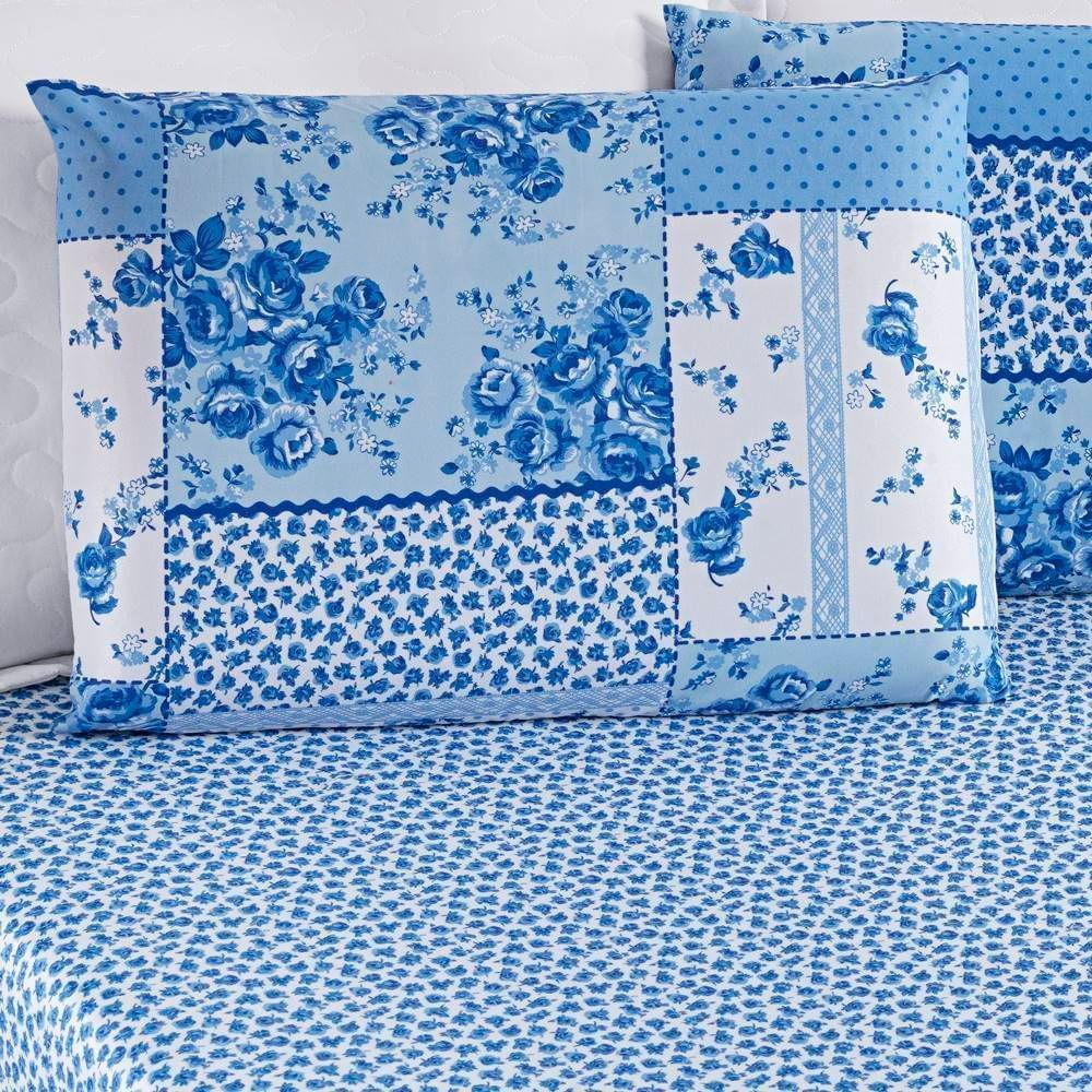 Jogo de Cama Lençol Bouti Estampado King 03 Peças - Azul Sereno