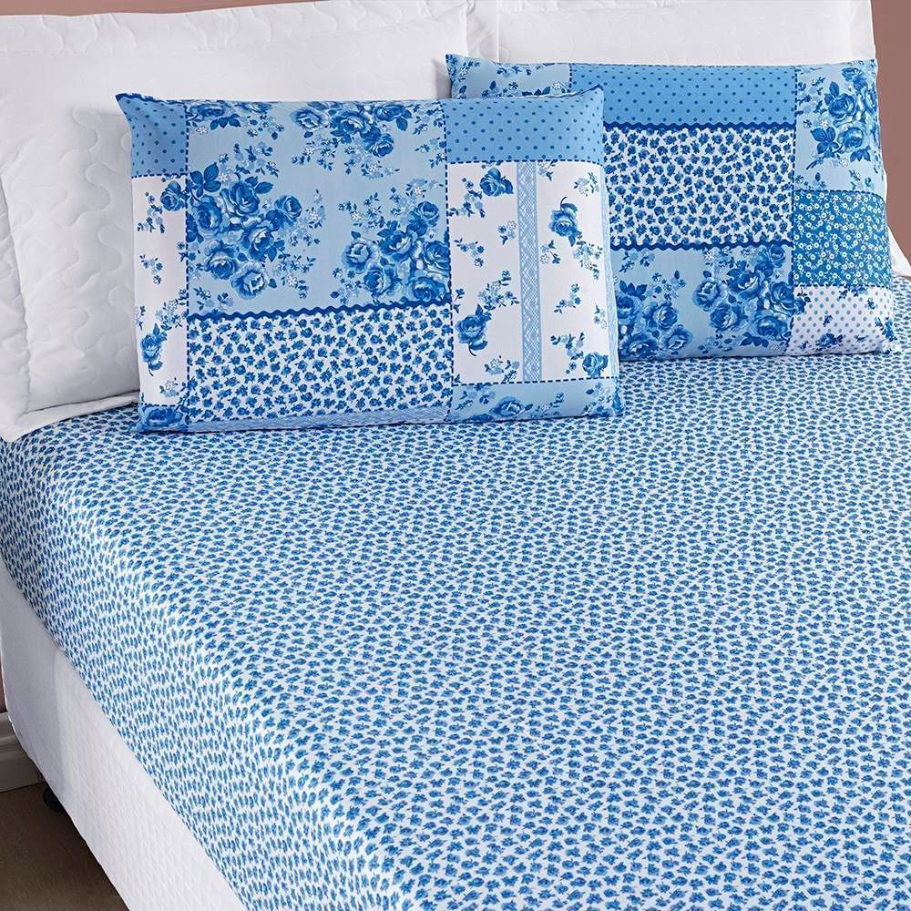 Jogo de Cama Lençol Bouti Estampado King 03 Peças - Azul Sereno