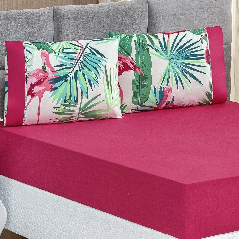 Jogo De Cama Micropercal 200 Fios Naturale King 03 Peças - Flamingo