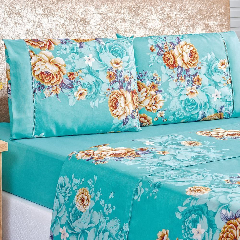 Jogo De Cama Estampado Micropercal 200 Fios Naturale King 04 Peças - Jasmine