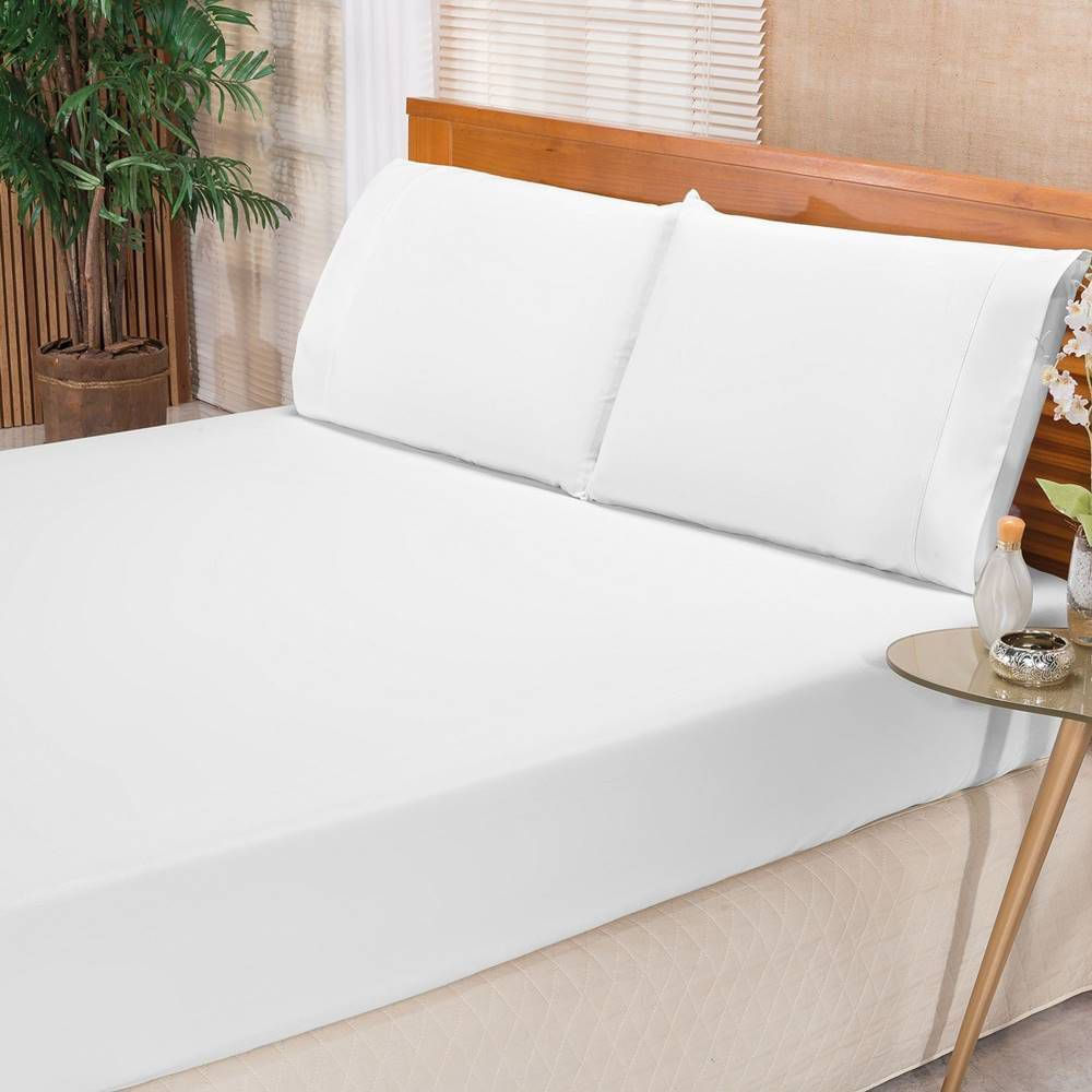 Jogo De Cama Ponto Palito Percal 180 Fios Elegance Casal 03 Peças - Branco