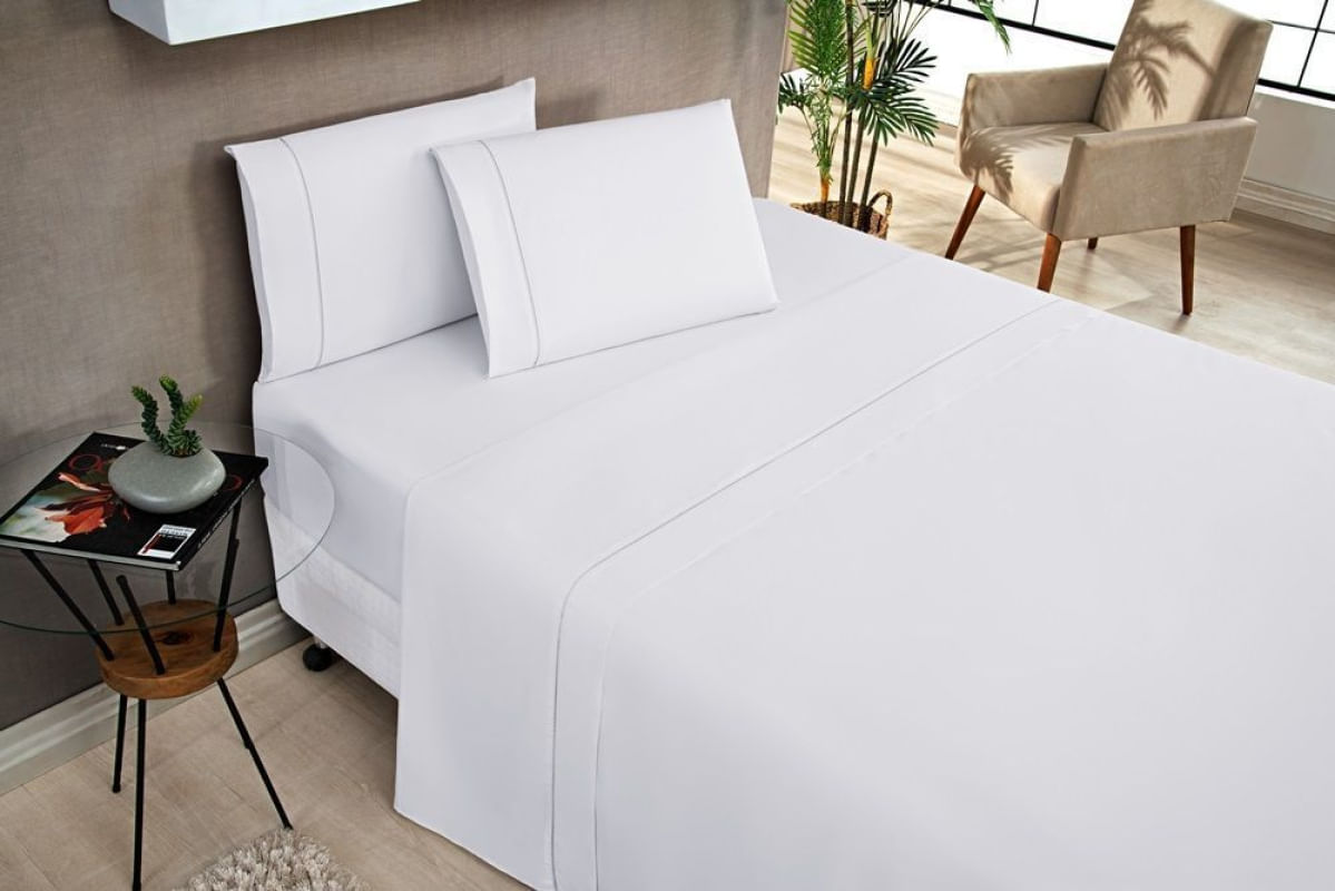 Jogo De Cama Solteiro Elegance 180 Fios 03 Peças - Branco