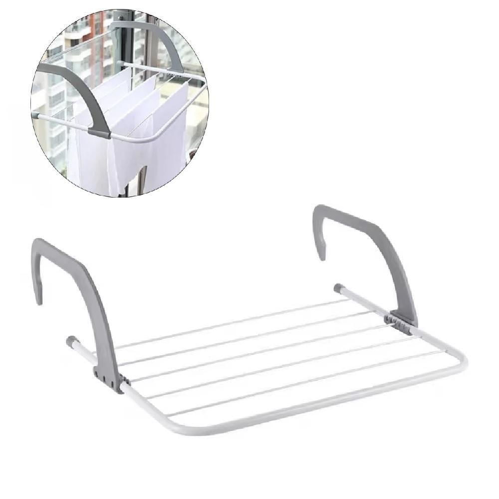 Varal Portatil De Porta Janela Sacada Apartamento Suporte Seca Roupa Dobravel 5 Varetas Pratico Metalico Branco