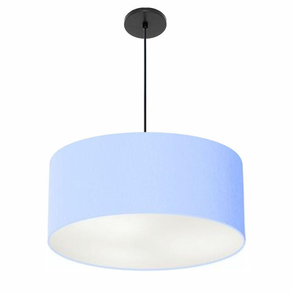 Pendente Cilíndrico Vivare Free Lux Md-4386 Cúpula Em Tecido Azul-bebê Da Canopla Canopla Preta E Fio Preto