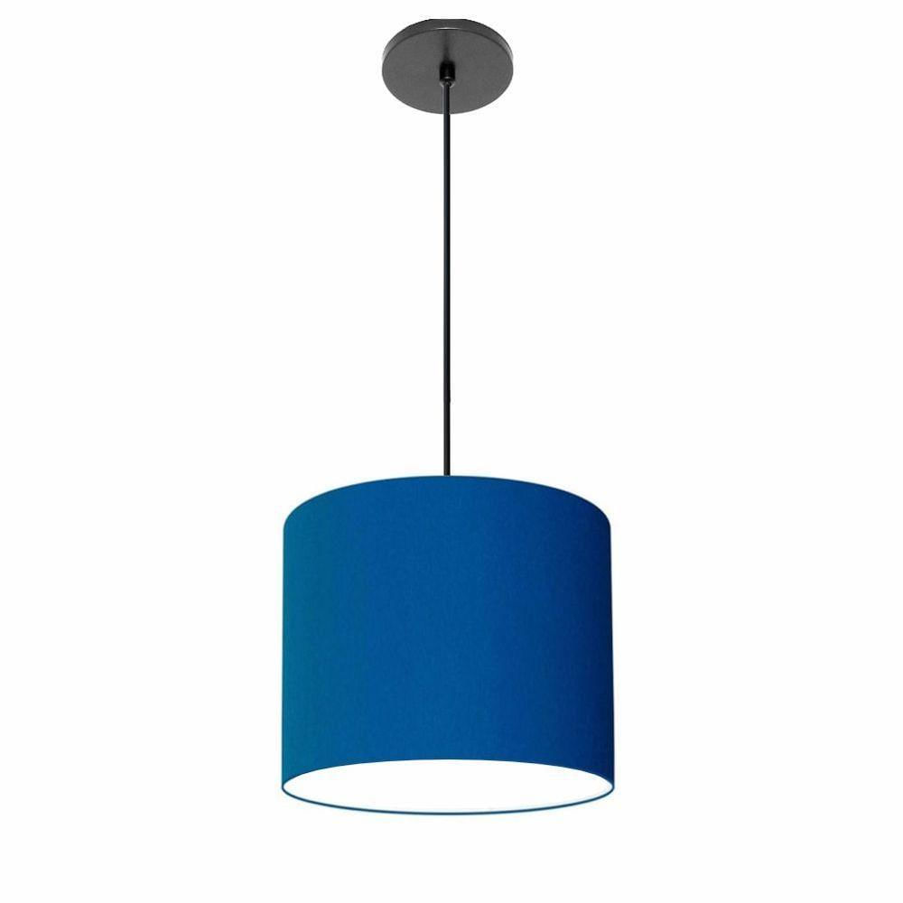 Luminária Pendente Vivare Free Lux Md-4106 Cúpula Em Tecido Azul-marinho Da Canopla Canopla Preta E Fio Preto