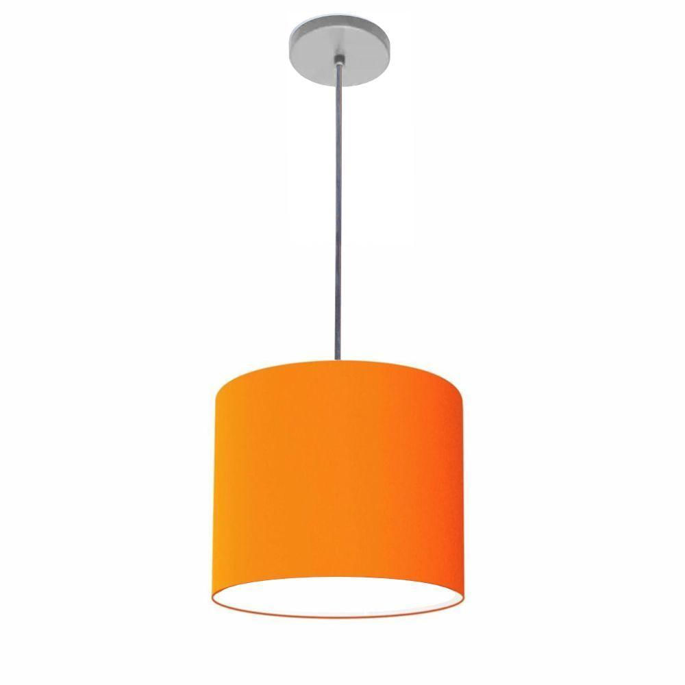 Luminária Pendente Vivare Free Lux Md-4105 Cúpula Em Tecido Laranja Da Canopla Canopla Cinza E Fio Cristal