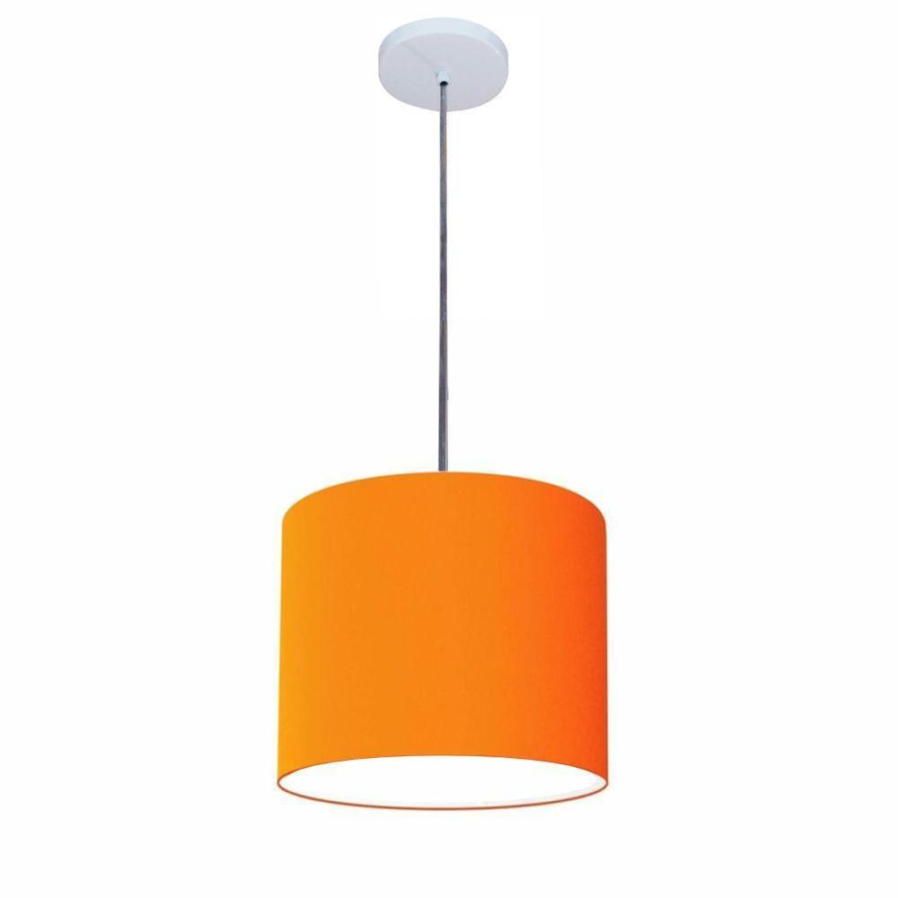 Luminária Pendente Vivare Free Lux Md-4105 Cúpula Em Tecido Laranja Da Canopla Canopla Branca E Fio Cristal