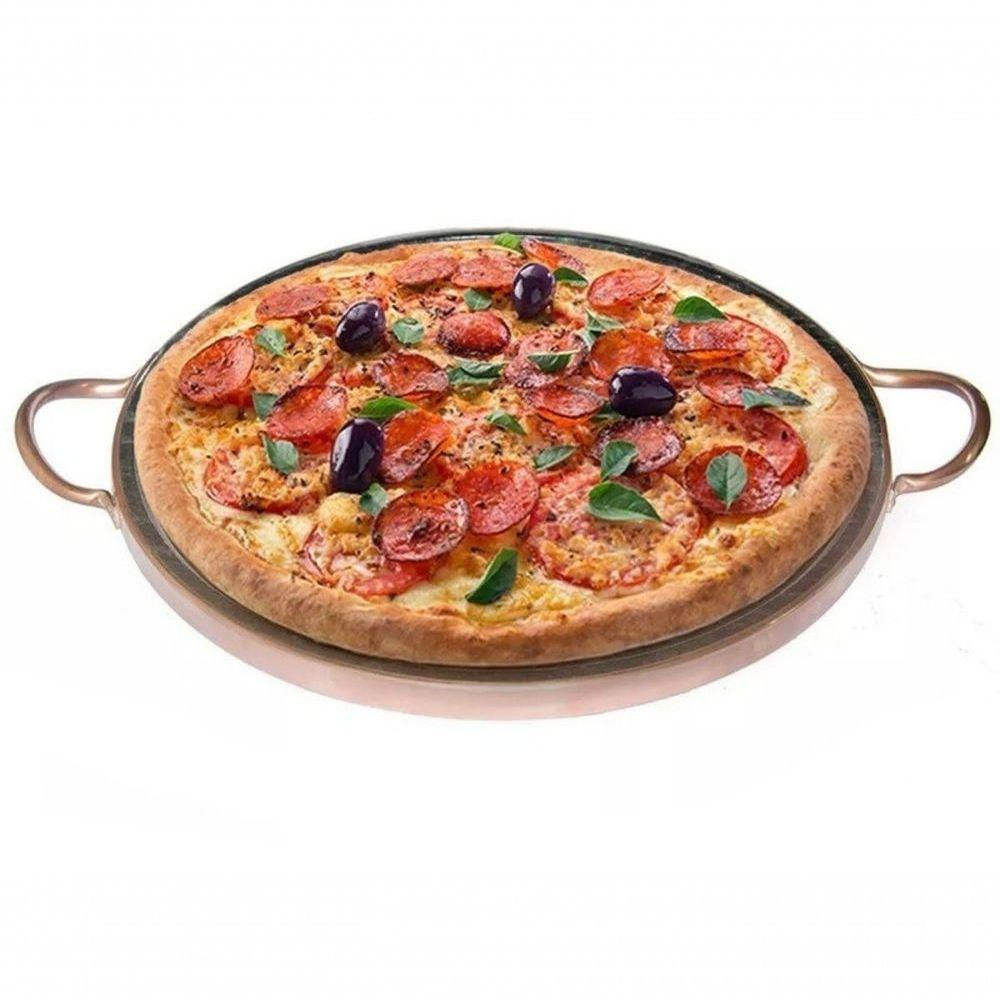 Forma De Pedra Sabão Para Pizza 27 Cm Alças De Cobre Curada