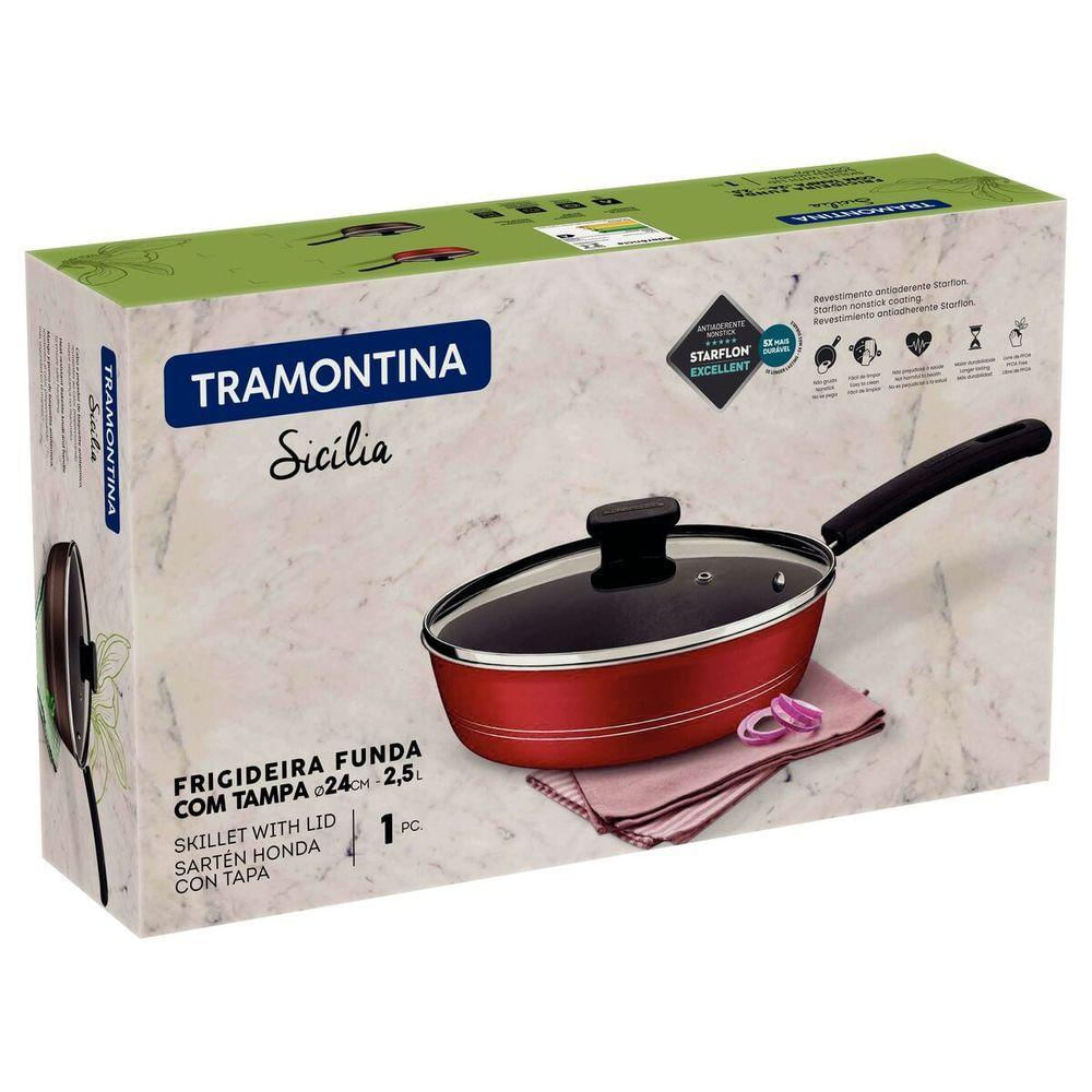 Frigideira Funda Tramontina Com Tampa Sicília Excellent Vermelho 24 Cm 2,5 L