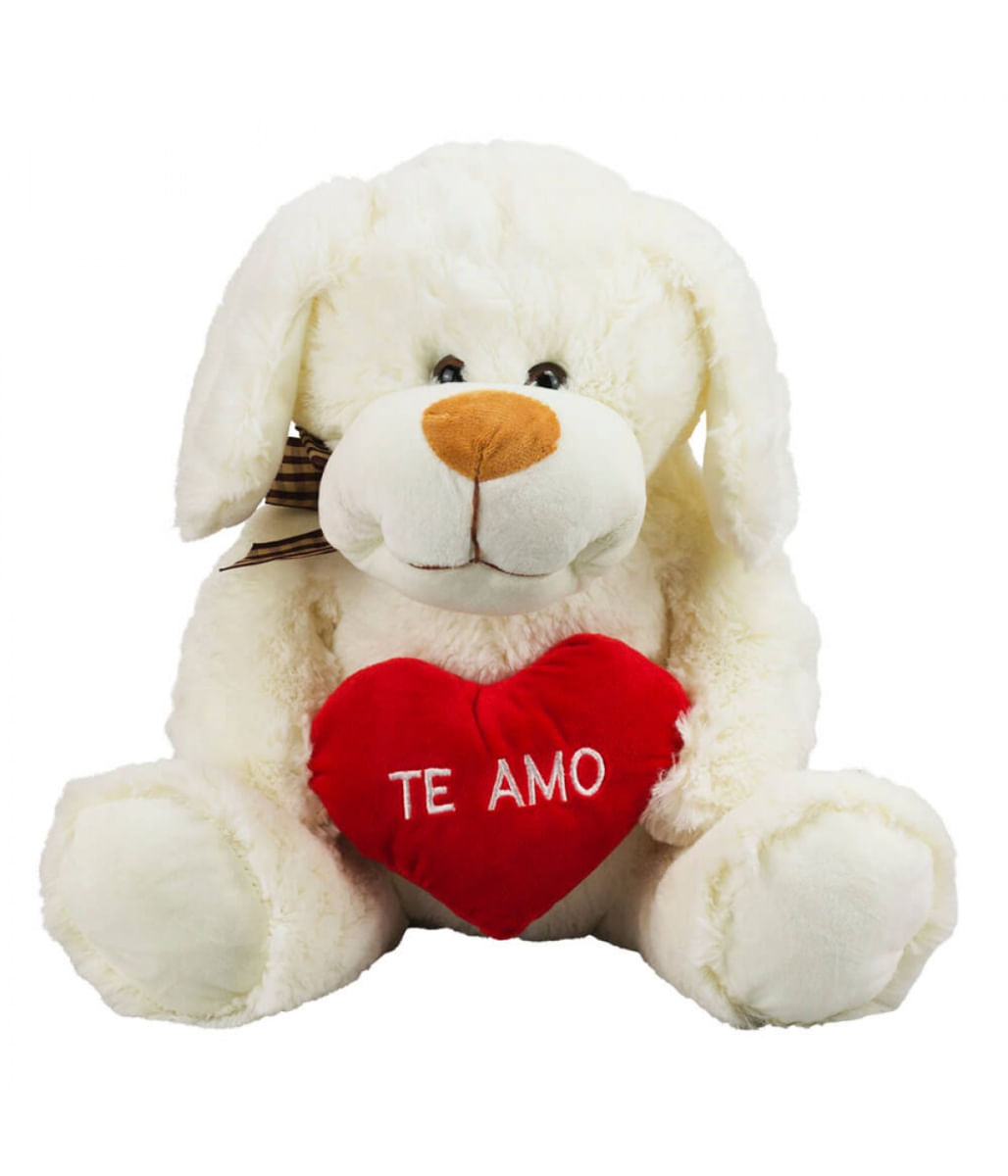 Cachorro Branco Sentado Coração Te Amo 23cm - Pelúcia - Tudo em  Caixa