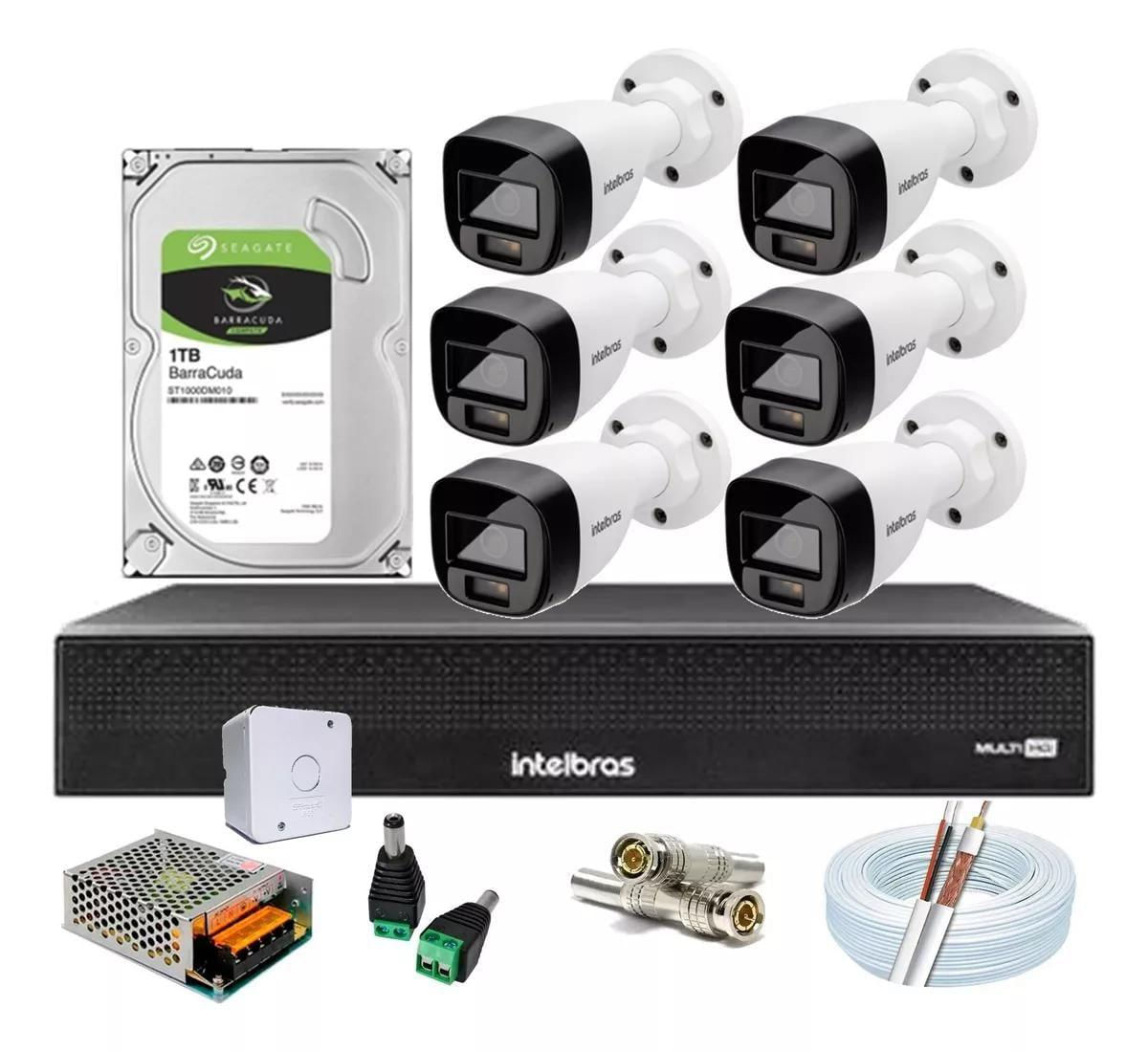 Kit 6 Cameras Seguranca Intelbras 3220 Full Color C/ Audio, Dvr 8ch 3108c C/ Hd 1tb