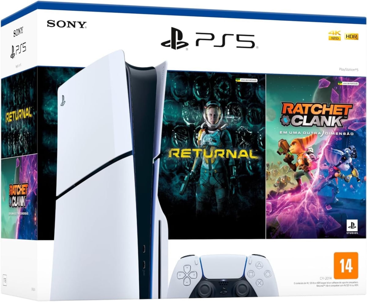 Console PlayStation 5 Slim, SSD 1TB, Edição Físico, Branco + 2 Jogos - Sony