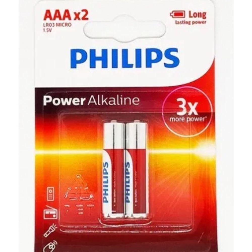 Cartela Com 2 Pilhas Palito Aaa Alcalina 1,5v- Philips Colorido