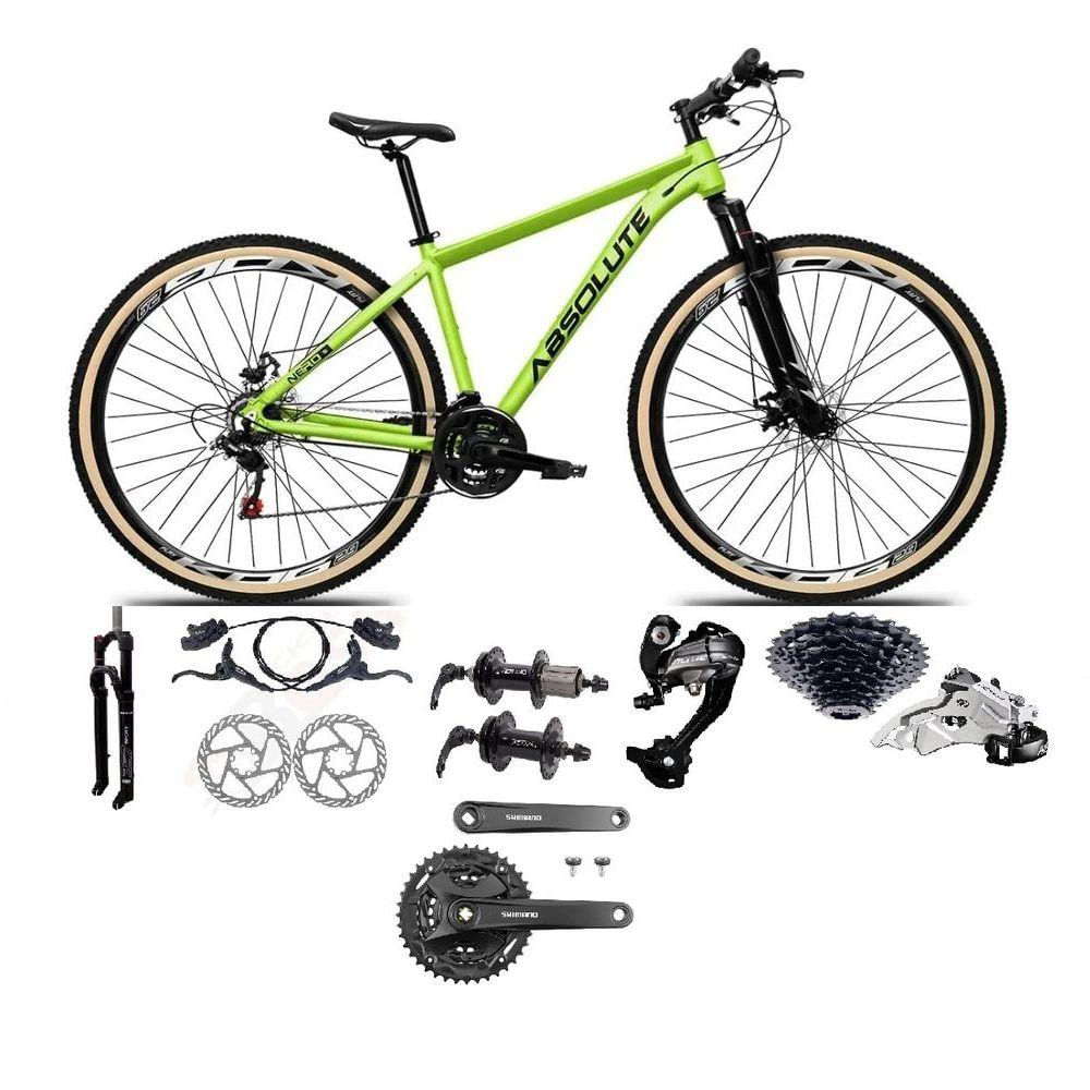Bicicleta Aro 29 Absolute Nero 5 Câmbios 27v Shimano Altus Freios Hidráulicos Pneu Com Faixa - Verde Tam.15