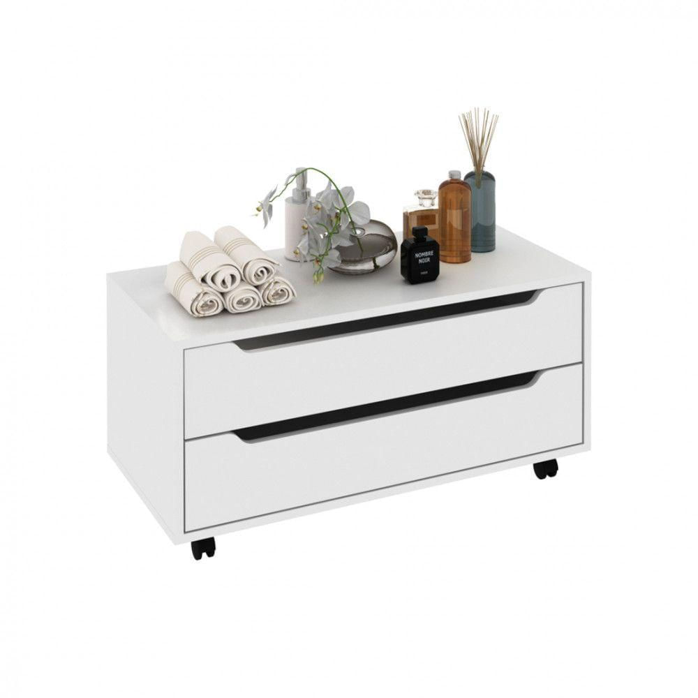 Balcão Gabinete 80cm Com 2 Gavetas Rodízio Tecnomobili Branco