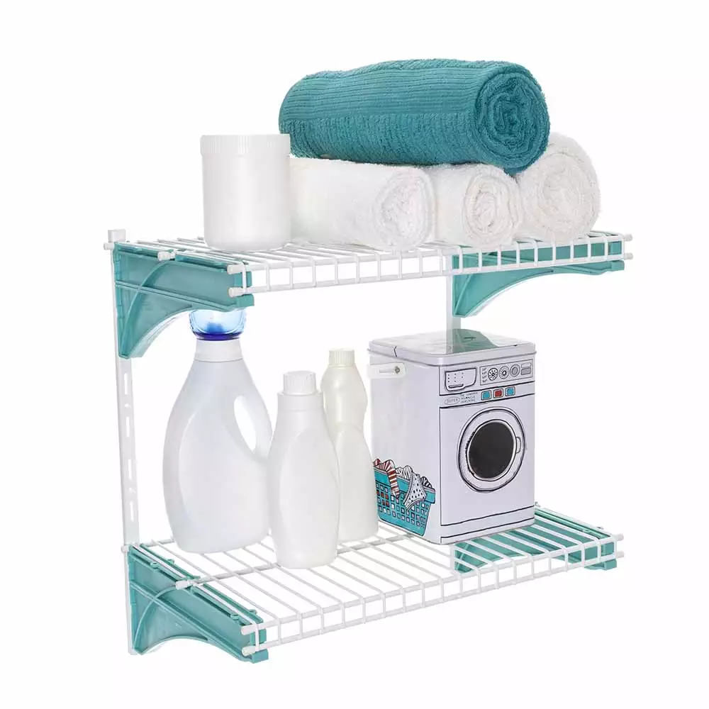 Kit Área de Serviço Metaltru com 2 Prateleiras Verde Menta com Branco