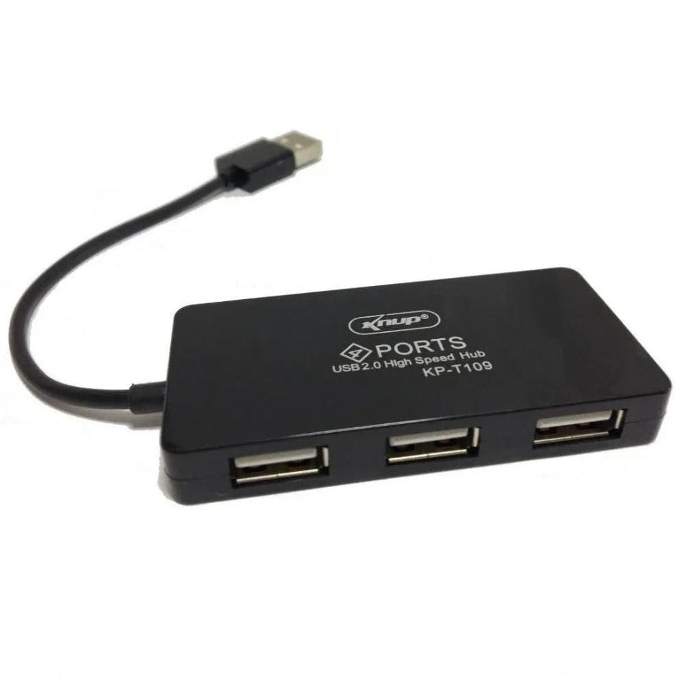 Mini Hub Usb 2.0 4 Portas Slim 480mbps Knup Kp-t109 Preto