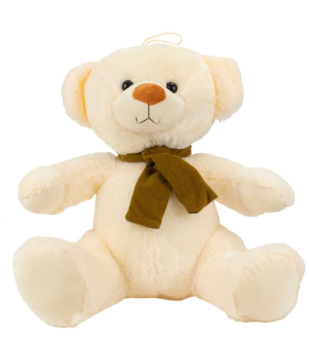 Urso Branco Sentado Cachecol 25cm - Pelúcia - Tudo em Caixa