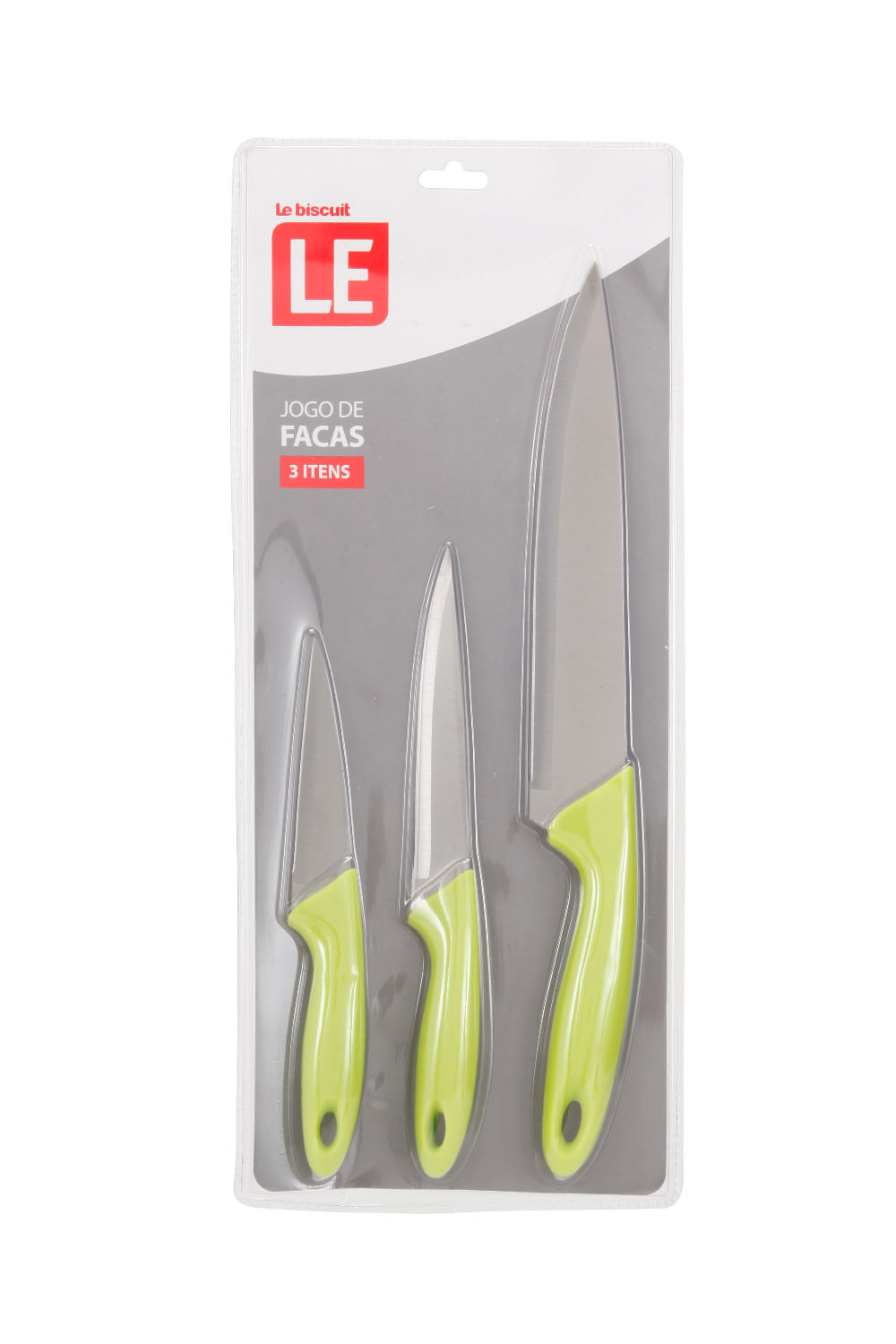 Conjunto de Facas Le Kitchen Fun R1006 em Inox Com Cabo Plástico Verde 3 Peças