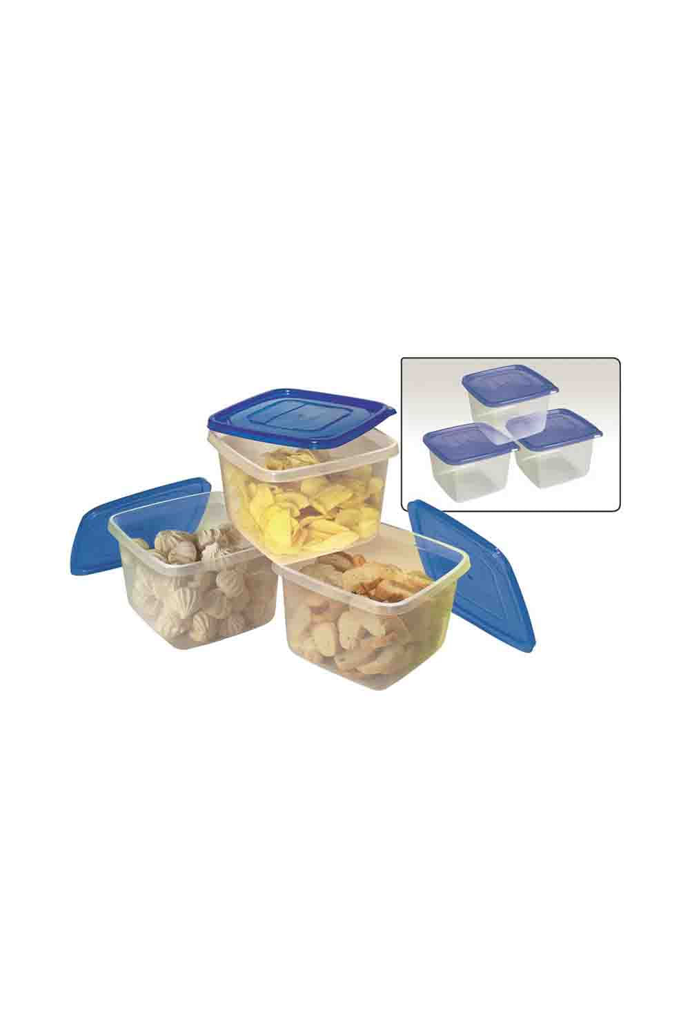 Conjunto de Potes São Bernardo Multiclick em Plástico Quadrado com Tampa Azul com 3 Peças 2,6L