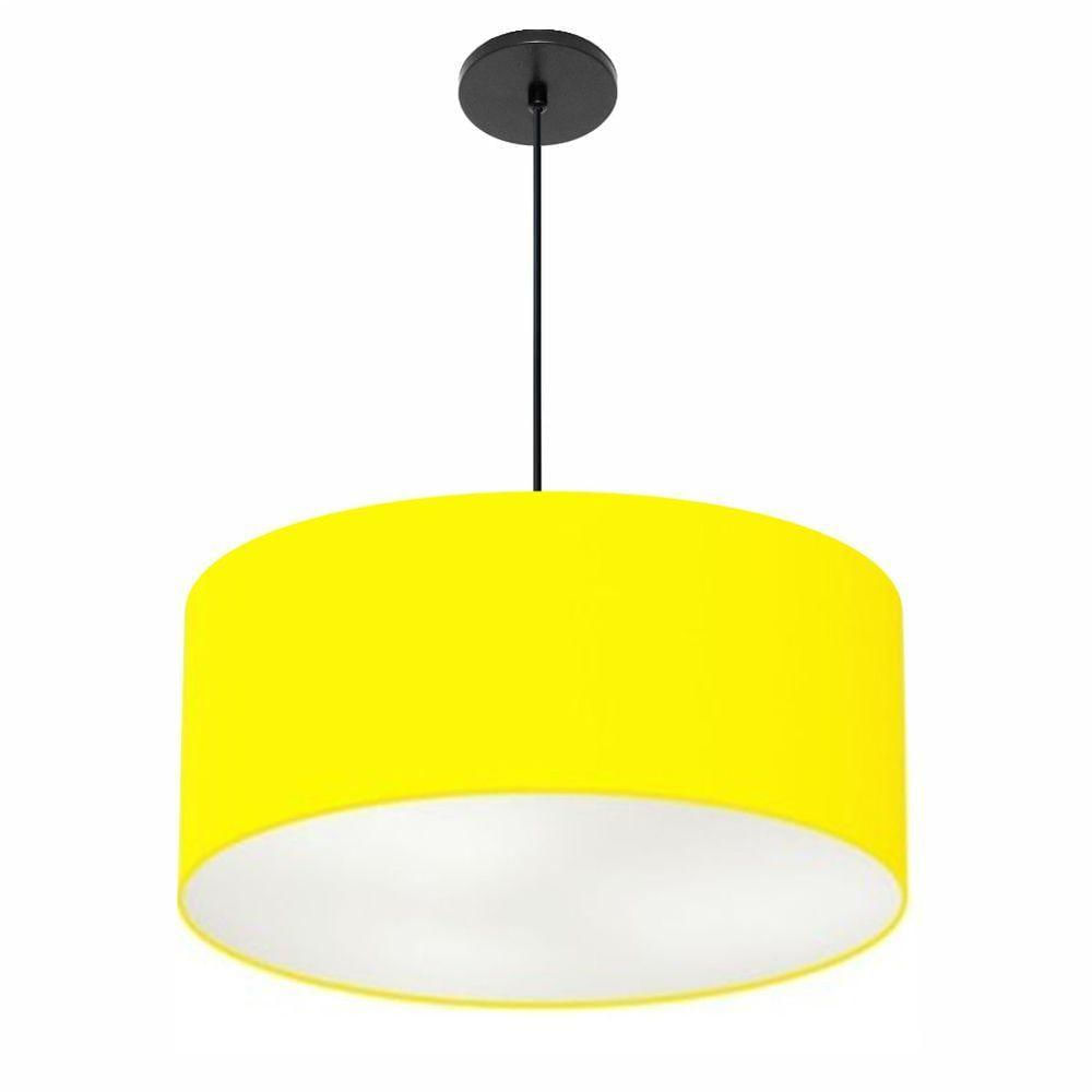 Pendente Cilíndrico Vivare Free Lux Md-4386 Cúpula Em Tecido Amarelo único Da Canopla Canopla Preta E Fio Preto